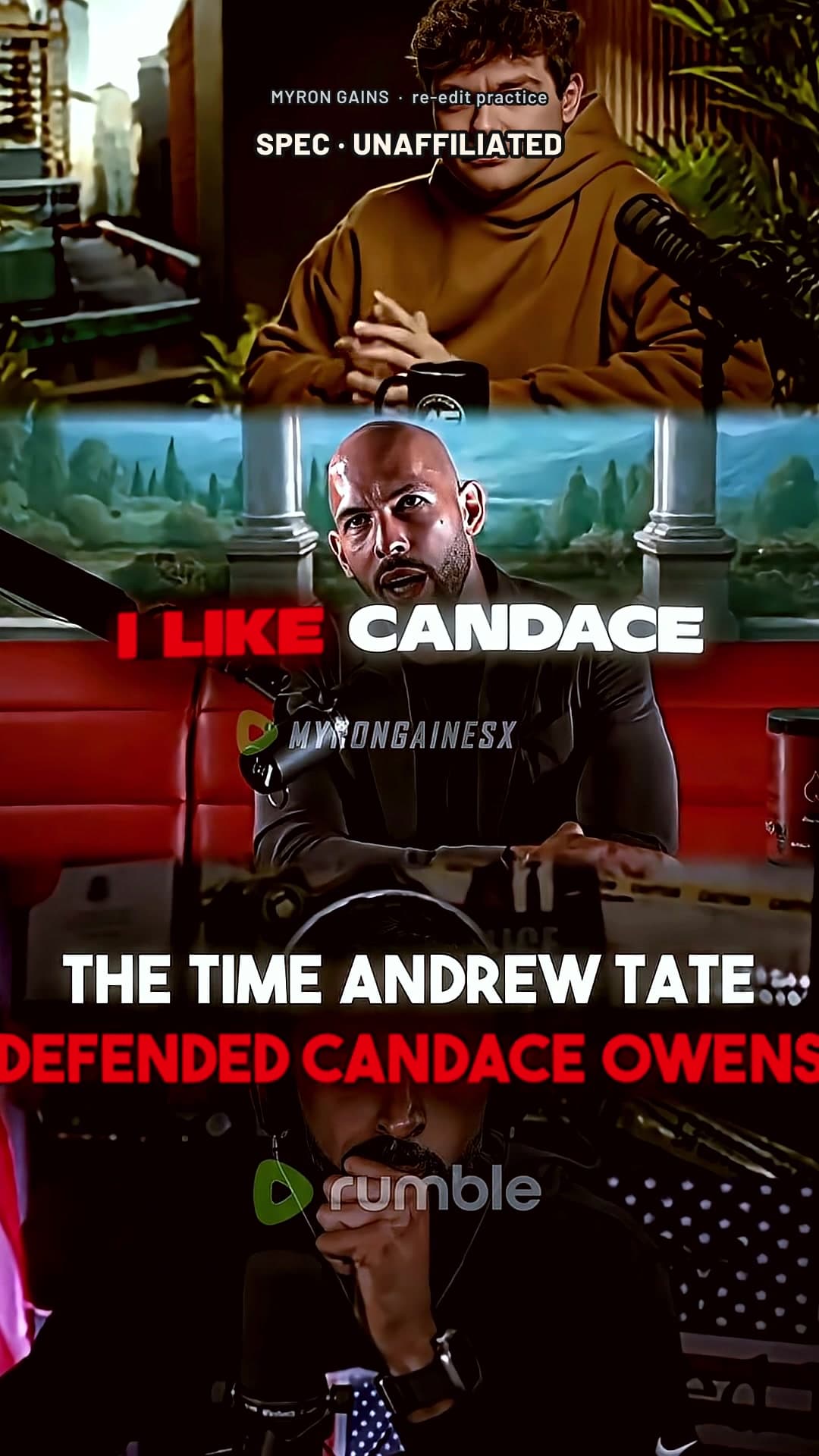 Myron Short · Tate defends Candace Owens
